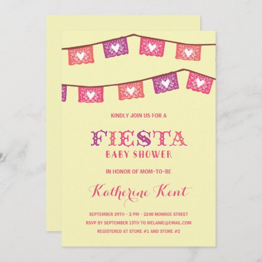 Rosa Mädchen-Babyparty der Spaß-Fiesta-| Einladung (Vorne/Hinten)