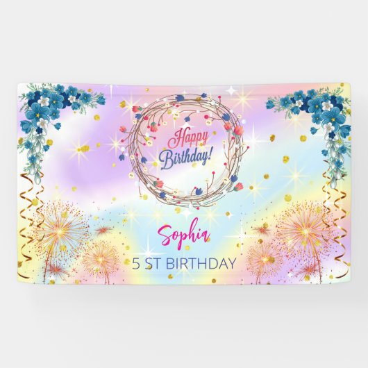 Rosa Mädchen Begrüßung florfarbenes Aquarell Gebur Banner (Horizontal)