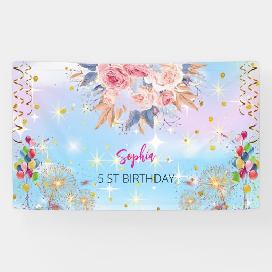 Rosa Mädchen Begrüßung florfarbenes Aquarell Gebur Banner (Horizontal)