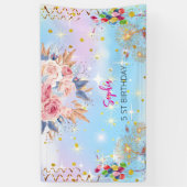 Rosa Mädchen Begrüßung florfarbenes Aquarell Gebur Banner (Vertikal)