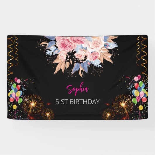 Rosa Mädchen Begrüßung florfarbenes Aquarell Gebur Banner (Horizontal)