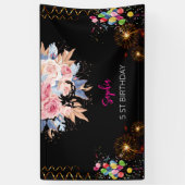 Rosa Mädchen Begrüßung florfarbenes Aquarell Gebur Banner (Vertikal)