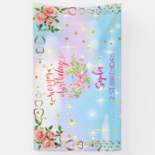 Rosa Mädchen Begrüßung florfarbenes Aquarell Gebur Banner (Vertikal)