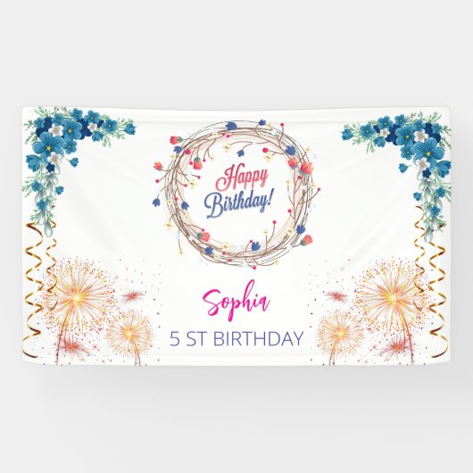 Rosa Mädchen Begrüßung florfarbenes Aquarell Gebur Banner (Horizontal)