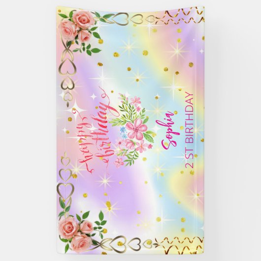 Rosa Mädchen Begrüßung florfarbenes Aquarell Gebur Banner (Vertikal)