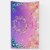 Rosa Mädchen Begrüßung florfarbenes Aquarell Gebur Banner (Vertikal)