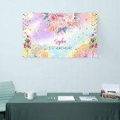 Rosa Mädchen Begrüßung florfarbenes Aquarell Gebur Banner (Messeveranstaltung)
