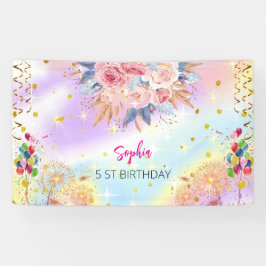 Rosa Mädchen Begrüßung florfarbenes Aquarell Gebur Banner