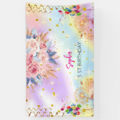 Rosa Mädchen Begrüßung florfarbenes Aquarell Gebur Banner (Vertikal)