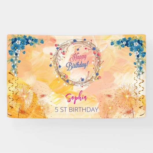 Rosa Mädchen Begrüßung florfarbenes Aquarell Gebur Banner (Horizontal)