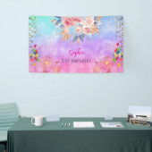 Rosa Mädchen Begrüßung florfarbenes Aquarell Gebur Banner (Messeveranstaltung)