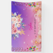 Rosa Mädchen Begrüßung florfarbenes Aquarell Gebur Banner (Vertikal)