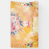 Rosa Mädchen Begrüßung florfarbenes Aquarell Gebur Banner (Vertikal)