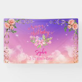 Rosa Mädchen Begrüßung florfarbenes Aquarell Gebur Banner