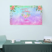 Rosa Mädchen Begrüßung florfarbenes Aquarell Gebur Banner (Messeveranstaltung)