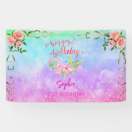 Rosa Mädchen Begrüßung florfarbenes Aquarell Gebur Banner