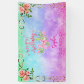 Rosa Mädchen Begrüßung florfarbenes Aquarell Gebur Banner (Vertikal)