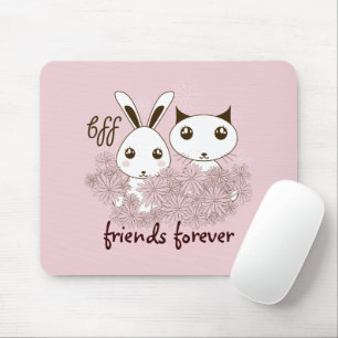 Rosa Mädchen BFF Süße Cartoon Katze und Hase Kinde Mousepad