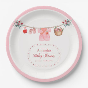 Rosa Mädchen Blumen Apfel Wäscheleine Baby Shower Pappteller