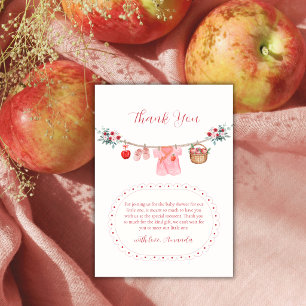 Rosa Mädchen Blumen Apfel Wäscheleine Babyparty Dankeskarte