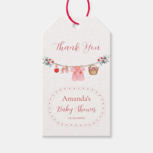 Rosa Mädchen Blumen Apfel Wäscheleine Babyparty Geschenkanhänger