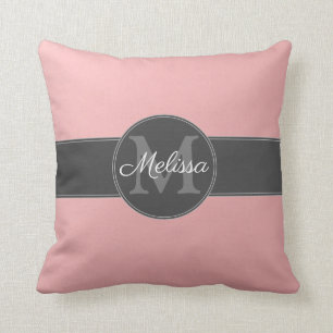 Rosa Mädchen-Blush-Roségold-Monogramm + Name Kissen