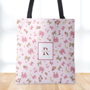 Rosa Mädchen-Cowgirl-Coquette-Muster Monogramm Nam Tragetaschen Mit Langen Trägern