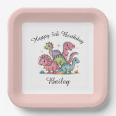 Rosa Mädchen Dinosaurier Geburtstag Pappteller (Vorderseite)