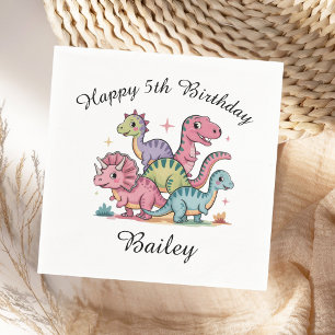 Rosa Mädchen Dinosaurier Geburtstag Serviette