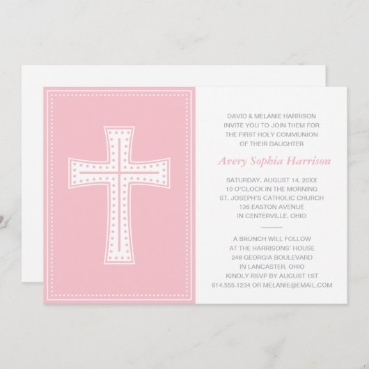 Rosa Mädchen-erste Kommunion Einladung (Vorne/Hinten)