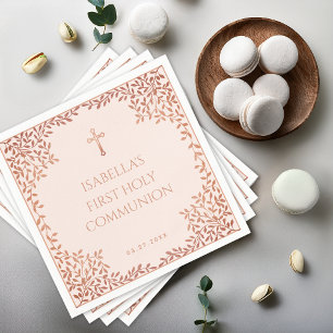 Rosa Mädchen Erste Kommunion Roségold Blätter Eleg Serviette