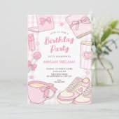 Rosa Mädchen-Geburtstag Einladung (Stehend Vorderseite)
