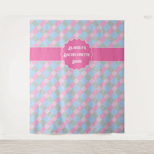 Rosa Mädchen-Gingham-Karo-Junggesellinnen-Abschied Wandteppich