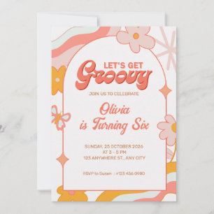 Rosa, Mädchen, Groovy 6. Geburtstagseinladung Einladung