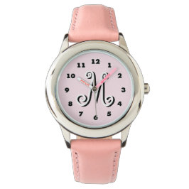 Rosa Mädchen gucken | Monogramm mit personalisiert Armbanduhr