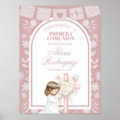 Rosa Mädchen kniet Primera Comunion Poster (Vorne)