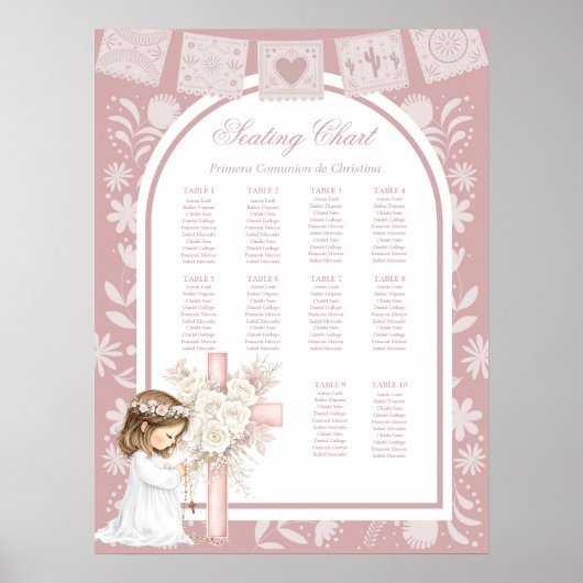Rosa Mädchen kniet Primera Comunion Poster (Vorne)