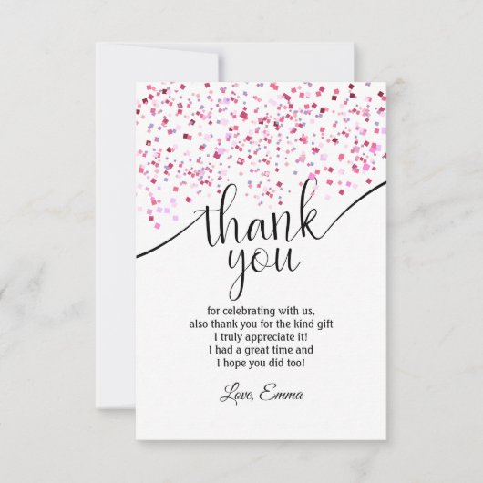Rosa, Mädchen, Konfetti, danke Karte (Vorderseite)