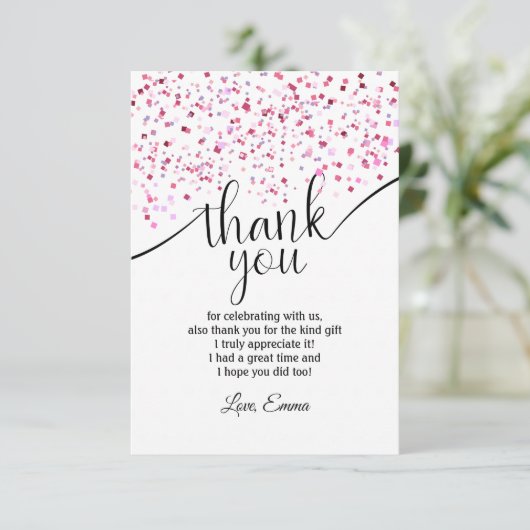 Rosa, Mädchen, Konfetti, danke Karte (Stehend Vorderseite)
