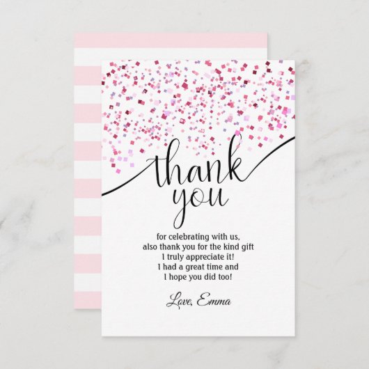 Rosa, Mädchen, Konfetti, danke Karte (Vorne/Hinten)