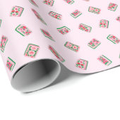 Rosa Mädchen-Mahjong-Fliesen mit Blumenmuster Geschenkpapier (Rolleneckpunkt)