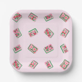 Rosa Mädchen-Mahjong-Fliesen mit Blumenmuster Pappteller (Vorderseite)