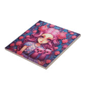 Rosa Mädchen mit zwei Eulen Fliese (Seite)