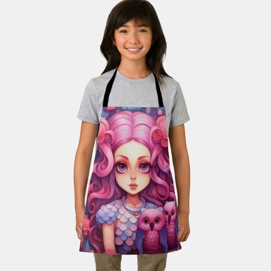 Rosa Mädchen mit zwei Eulen Schürze (Insitu)