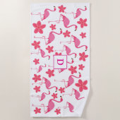 Rosa Mädchen-Monogramm-Flamingo-Muster Strandtuch (Vorderseite)