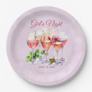 Rosa Mädchen Nacht Wein Pappteller