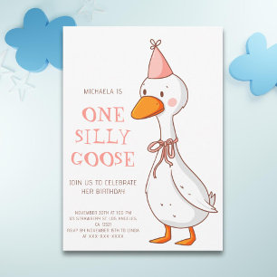 Rosa Mädchen One Silly Goose 1. Geburtstag Einladung