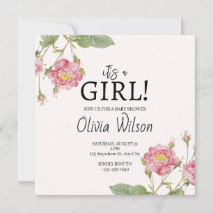Rosa Mädchen Quadrat Baby Shower Einladung
