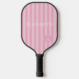 Rosa Mädchen-Streifen-Name und Initiale  Pickleball Schläger