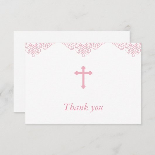 Rosa Mädchen-Taufe/Taufe danken Ihnen Dankeskarte (Vorne/Hinten)